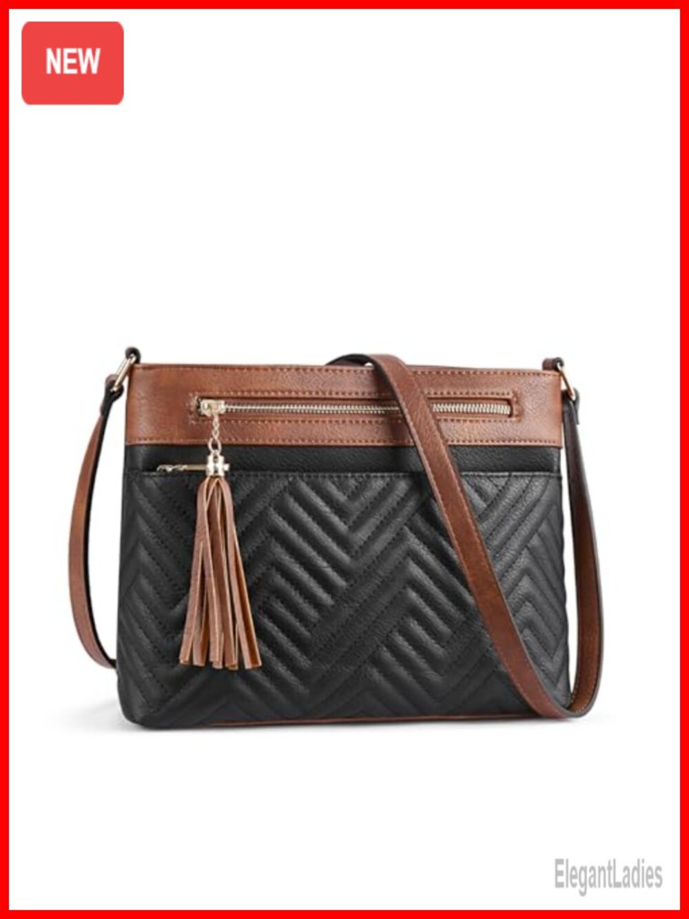 Quilted Crossbody Bag Vegan Leather Multi-Pocket Medium Shoulder Purse